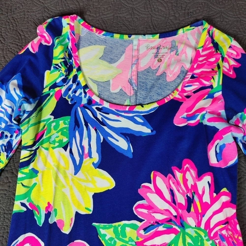 Lilly Pulitzer Kenzie Dress Resort Navy Travelers Palm Multicolor Women's Small - Picture 4 of 15